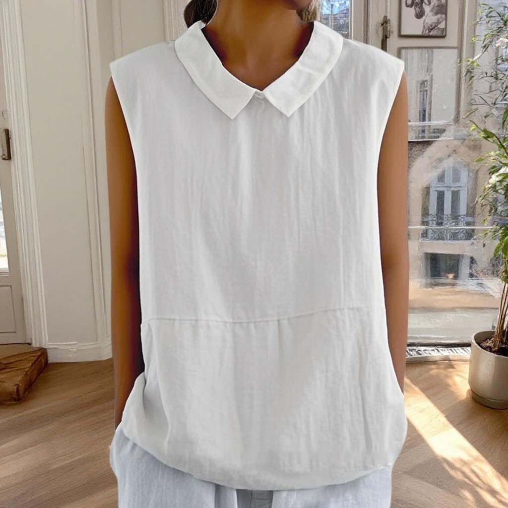 GYMBULL Womens Sleeveless Shirt Summer 2025 Fashion Cotton Loose Fit Collared Blouse Casual Trendy Tank Tops S White