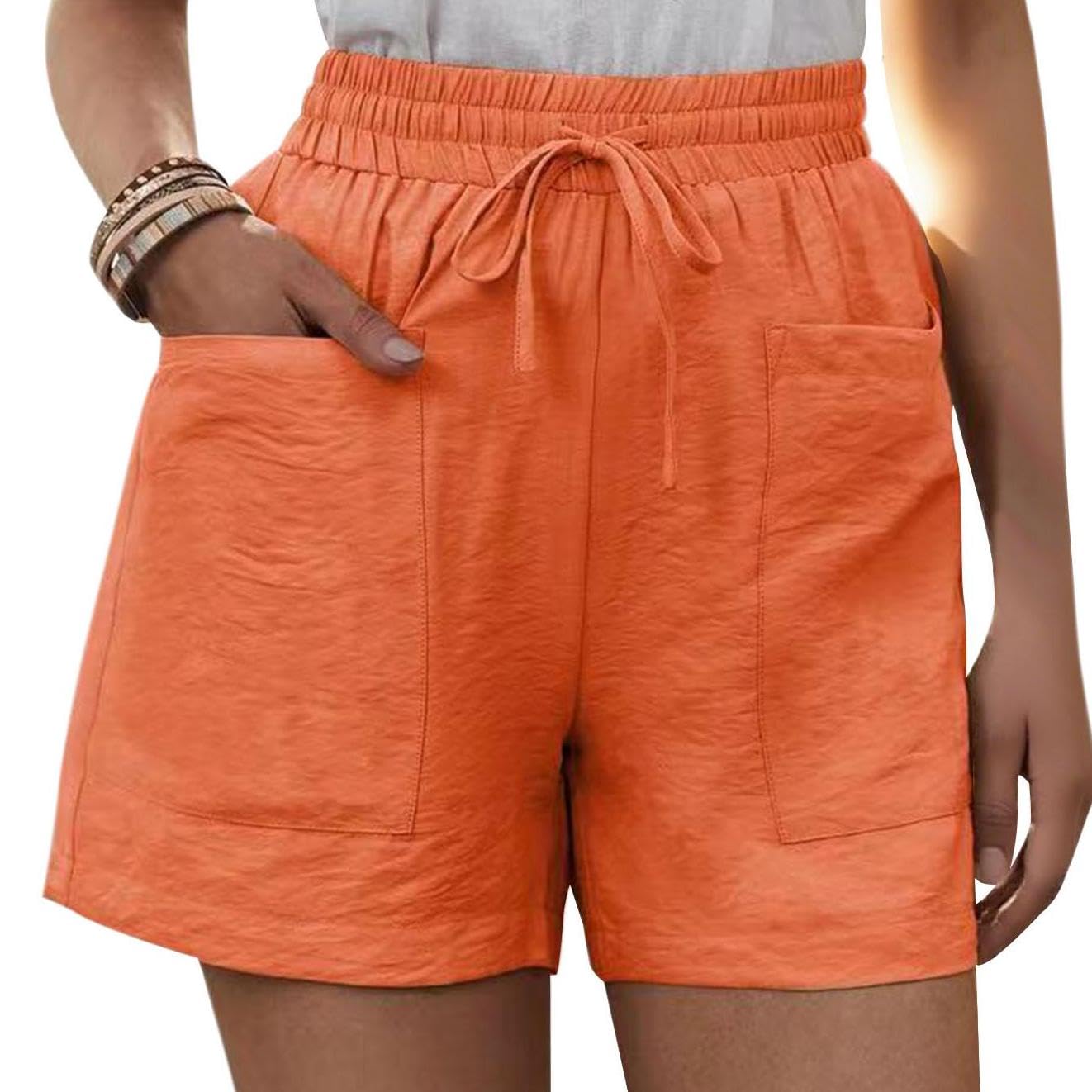 GYMDOG Drawstring Shorts for Women Plus Size Summer Casual Lightweight Elastic Waist Shorts with Pockets