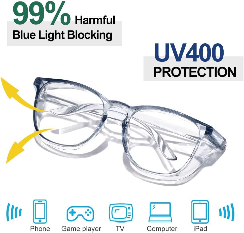 JiffPom Safety Glasses Goggles Clear - Square Anti Fog Blue Light Blocking Eyewear with Side Shields UV Protection for Lab Eye Protection Debris splash