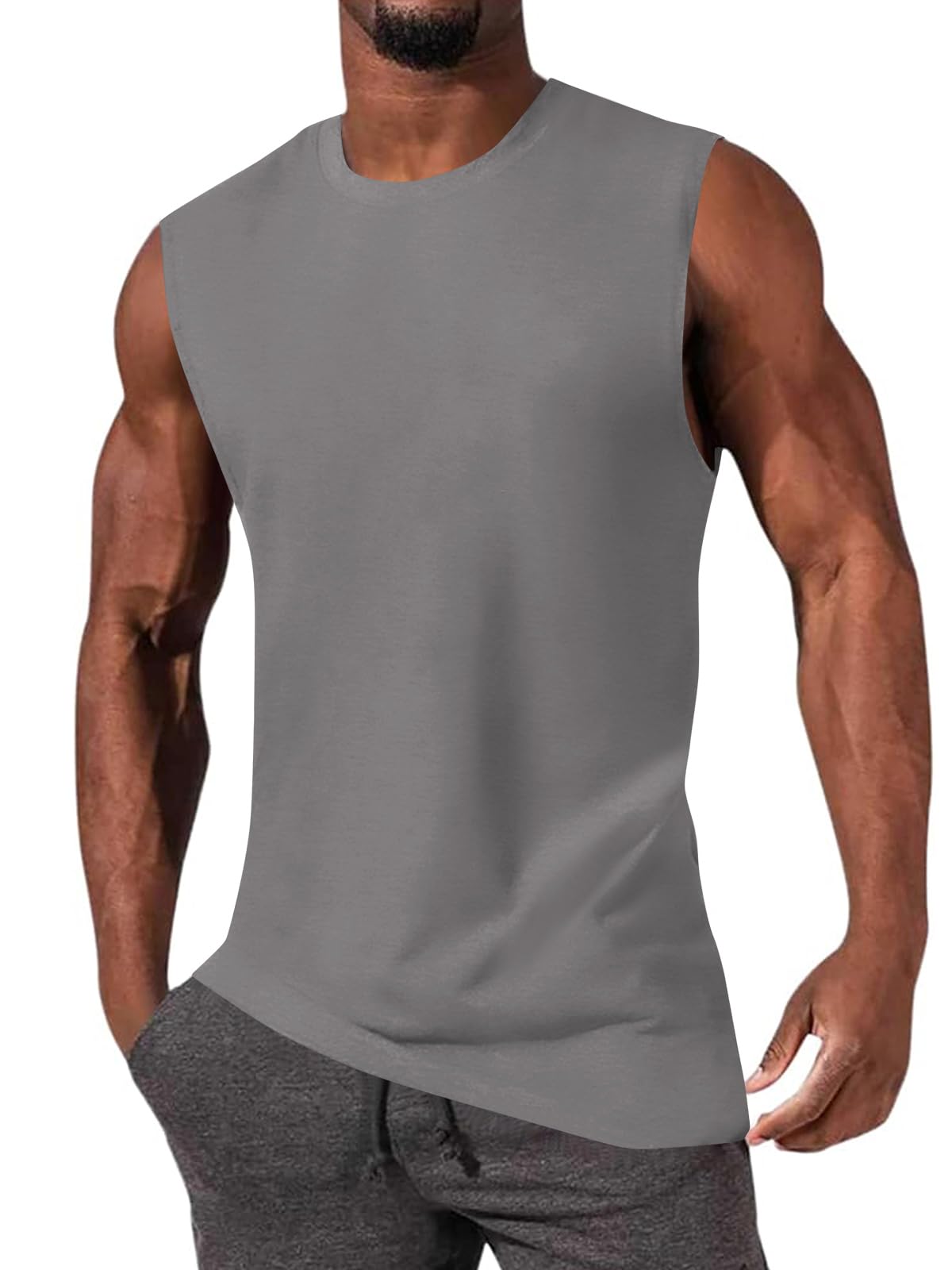 JiffPom Mens Gym Workout Sleeveless T-Shirts Casual Tank Tops Muscle Cut Off Shirts