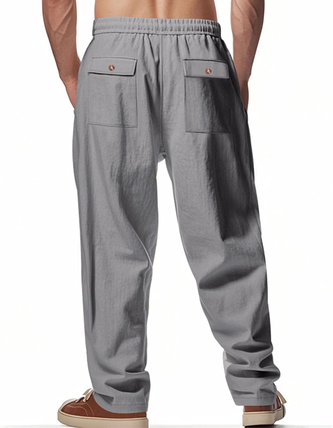Alivebody Mens Linen Pants Straight-Legs Elastic Waist Casual Summer Beach Pants Drawstring Lightweight Trousers with Pockets
