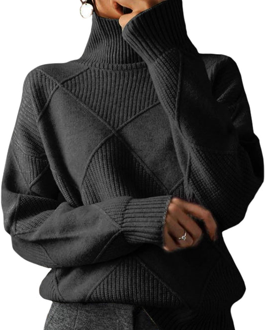 WAZZAP Sweaters for Women Fall Winter Turtleneck Long Sleeve Casual Loose Pullover Chunky Sweater Plus Size