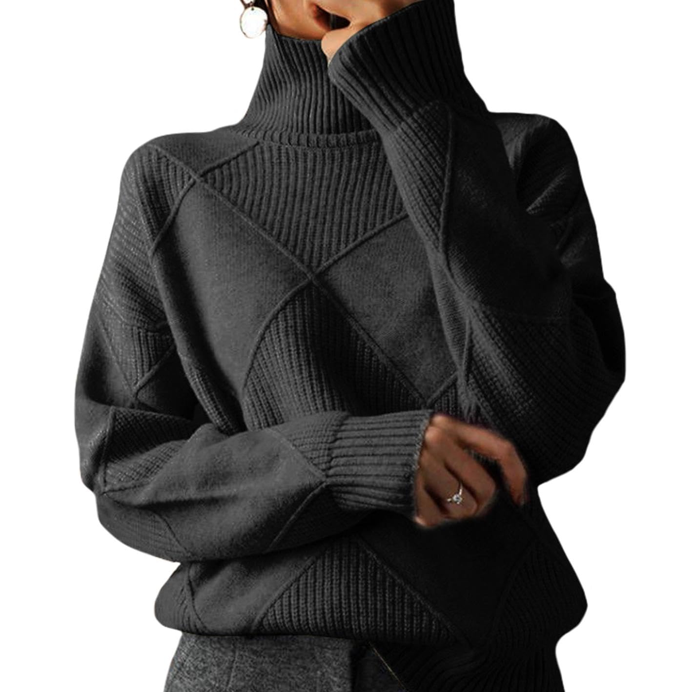 WAZZAP Sweaters for Women Fall Winter Turtleneck Long Sleeve Casual Loose Pullover Chunky Sweater Plus Size