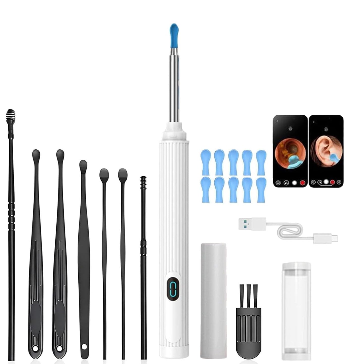 gukoo 10MP HD Ear Cleaner with Camera and Light, 2-in-1 Ear Wax Removal Kit with Camera, Precision Tweezers & Silicone Scoop, Wireless & Easy to Use, IP67 Waterproof Lens (Black)