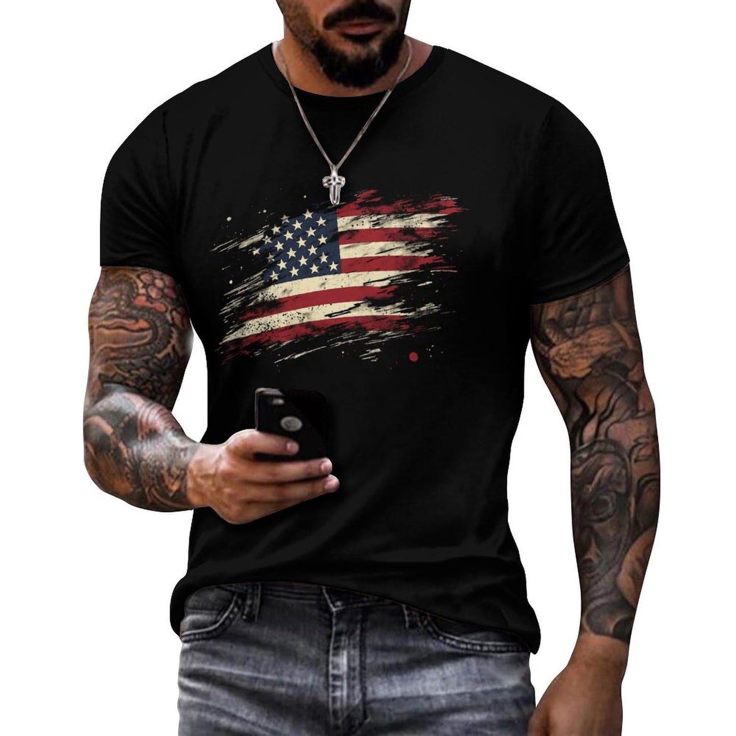 NAVARCH American Flag Shirt for Men Short Sleeve Crewneck Casual Stylish Summer Shirts Graphic Skull Print T-Shirt Tops