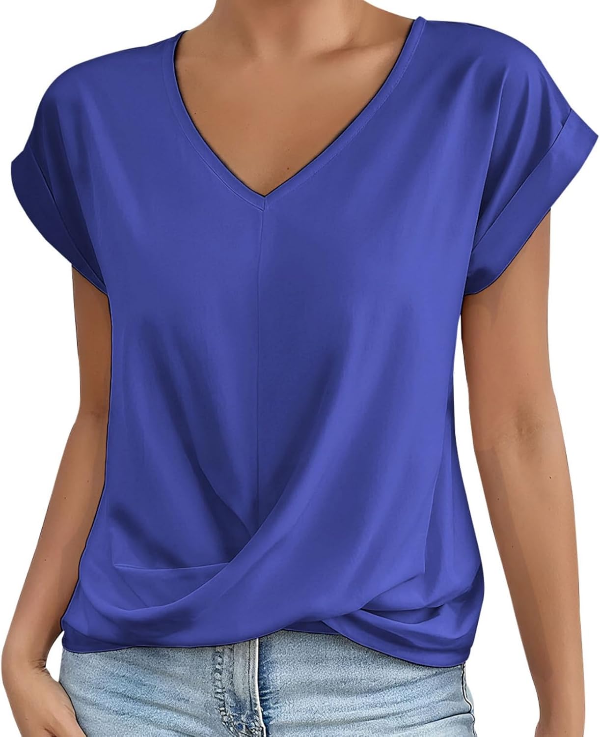 Alivebody Shirts for Women Summer Tops 2025 V Neck Blouse Short Sleeve Casual Polyester Fashion T-Shirts