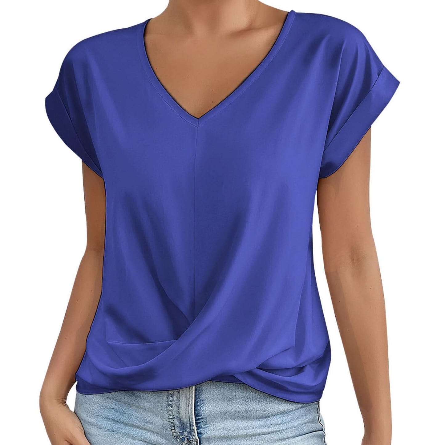 Alivebody Shirts for Women Summer Tops 2025 V Neck Blouse Short Sleeve Casual Polyester Fashion T-Shirts