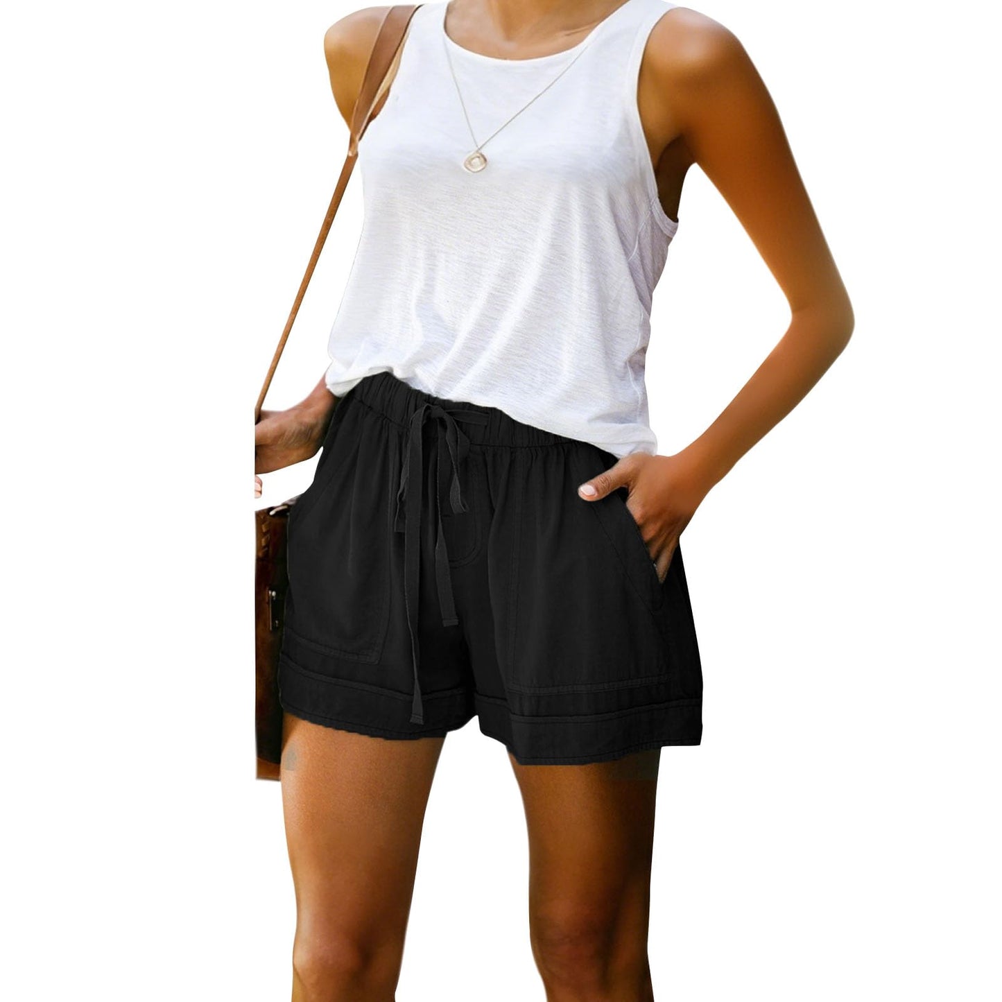 GYMBULL Womens Summer Casual Shorts Fashion Drawstring Elastic Waist Solid Color Comfy Soft Shorts with Pockets