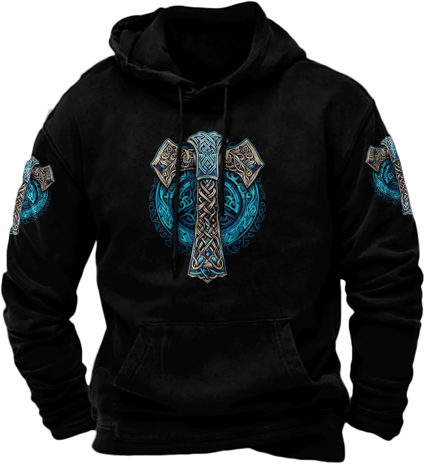 JiffPom Men's Christian Hoodies Pullover Retro Jesus Print Hooded Sweatshirts Casual Long Sleeve Drawstring Faith Hoodies