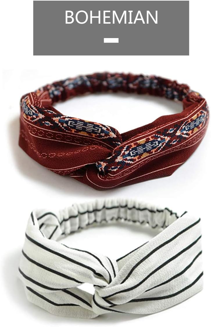 TOFOX Womens Yoga Elastic Cute Hairband Boho Headbands for Women Vintage Flower Printed Knotted Hair Band Bandanas
