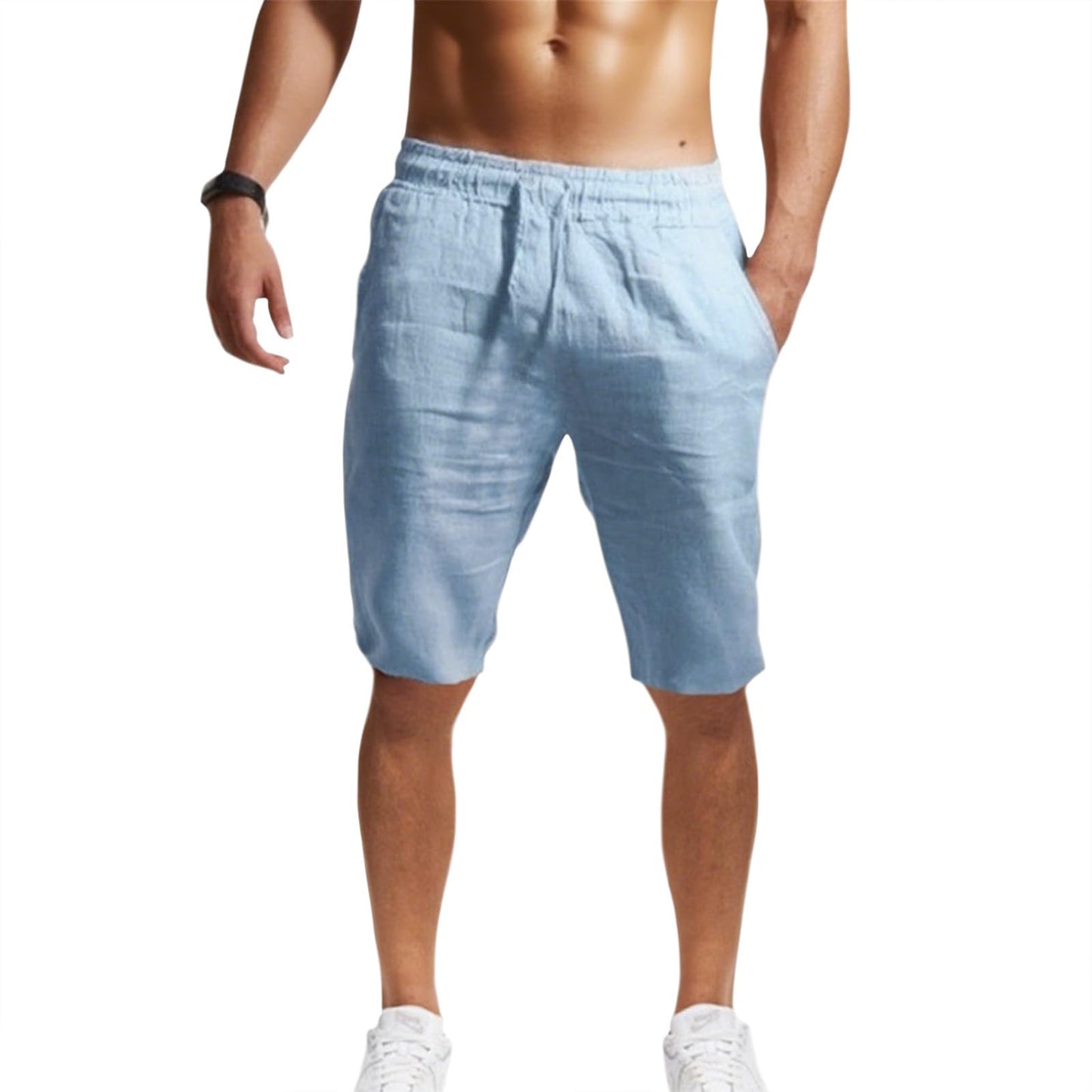 GYMTSL Mens Linen Shorts Casual Loose Fit Elastic Drawstring Waist Straight Leg Summer Beach Vacation Bermuda Shorts
