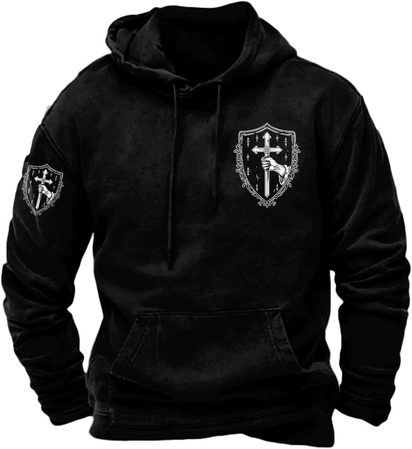 JiffPom Men's Christian Hoodies Pullover Retro Jesus Print Hooded Sweatshirts Casual Long Sleeve Drawstring Faith Hoodies