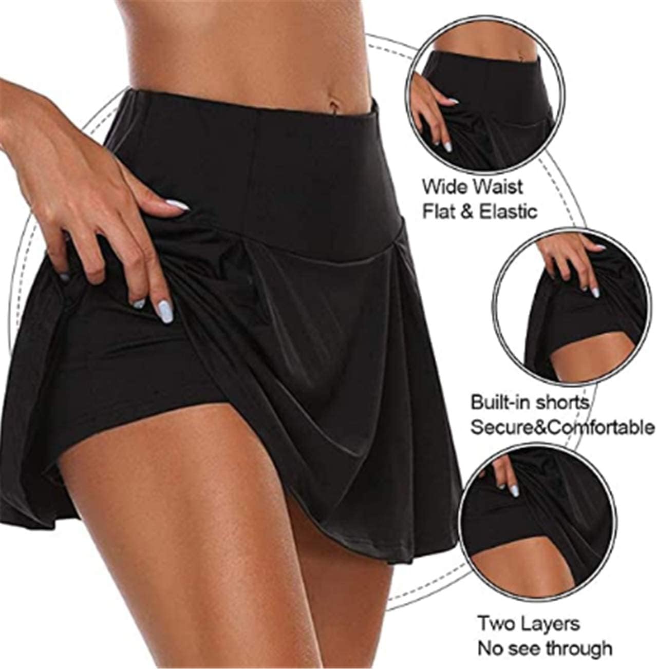 TOFOX Womens Tennis Golf Sports Pants Skirt Stretchy Running Skirt 2 in1 Sports Leggings with Skirt Short Skort Pants Skirt Stretchy Running Skirt