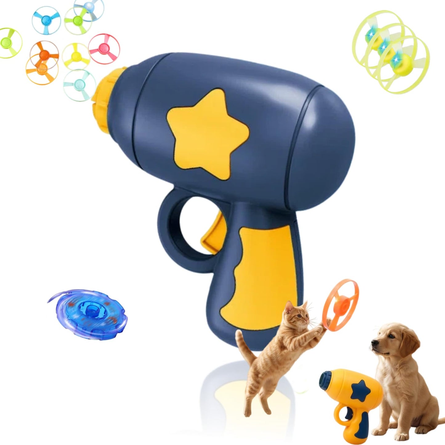 Kribee Cat Toy Disc Launcher, Interactive Cat Fetch Toys, Indoor Pet Bonding Play, Battery-Free Flying Propellers Chasing Toy, for Weight Loss & Exercise, Burn Energy & Relieve Anxiety (Pink)