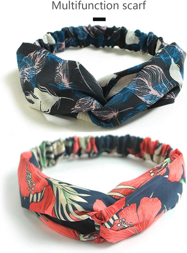 TOFOX Womens Yoga Elastic Cute Hairband Boho Headbands for Women Vintage Flower Printed Knotted Hair Band Bandanas