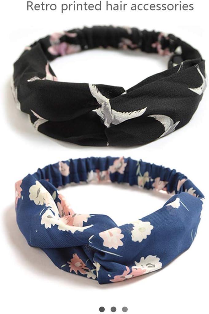 TOFOX Womens Yoga Elastic Cute Hairband Boho Headbands for Women Vintage Flower Printed Knotted Hair Band Bandanas