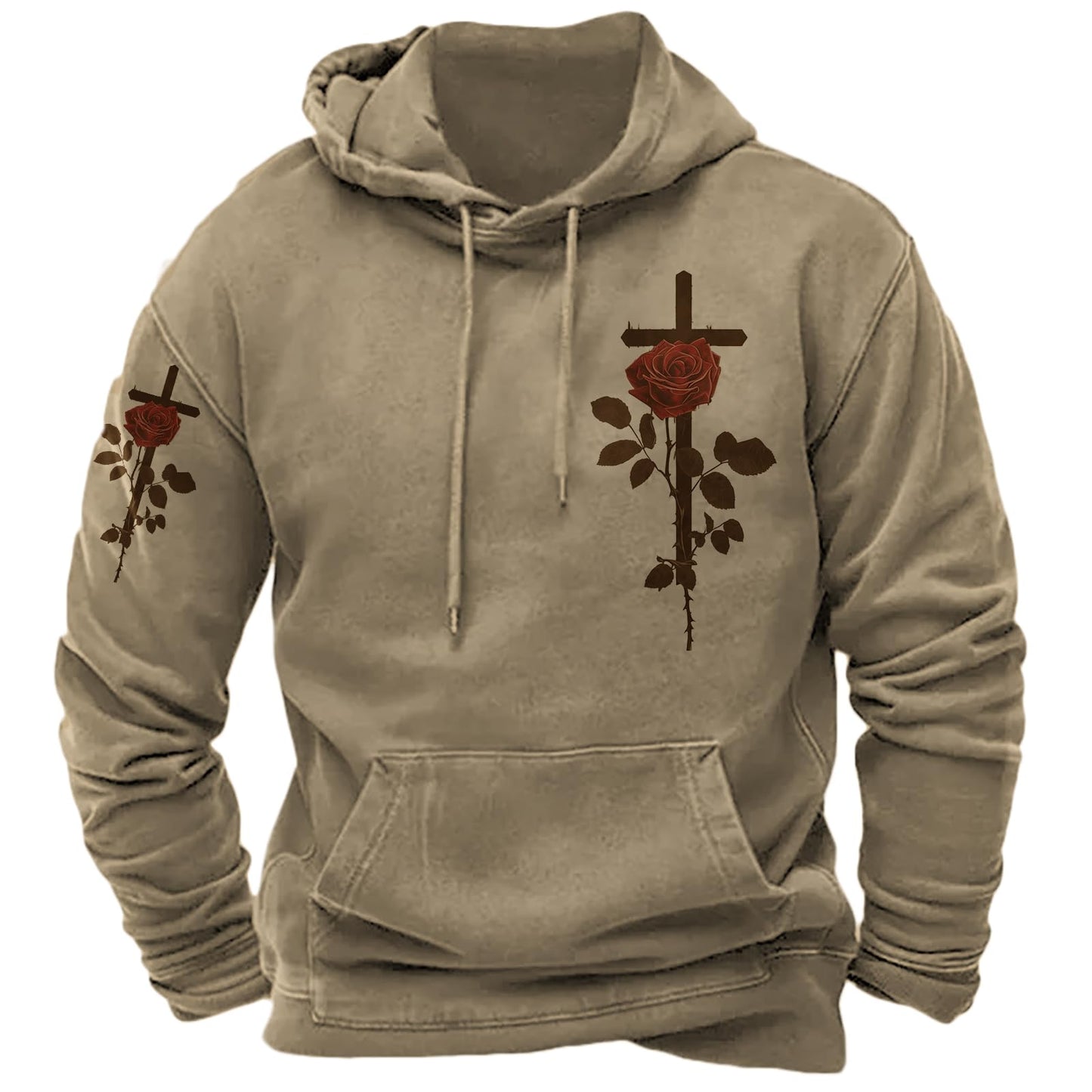 JiffPom Men's Christian Hoodies Pullover Retro Jesus Print Hooded Sweatshirts Casual Long Sleeve Drawstring Faith Hoodies