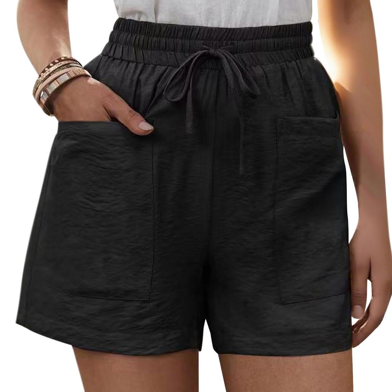 GYMDOG Drawstring Shorts for Women Plus Size Summer Casual Lightweight Elastic Waist Shorts with Pockets