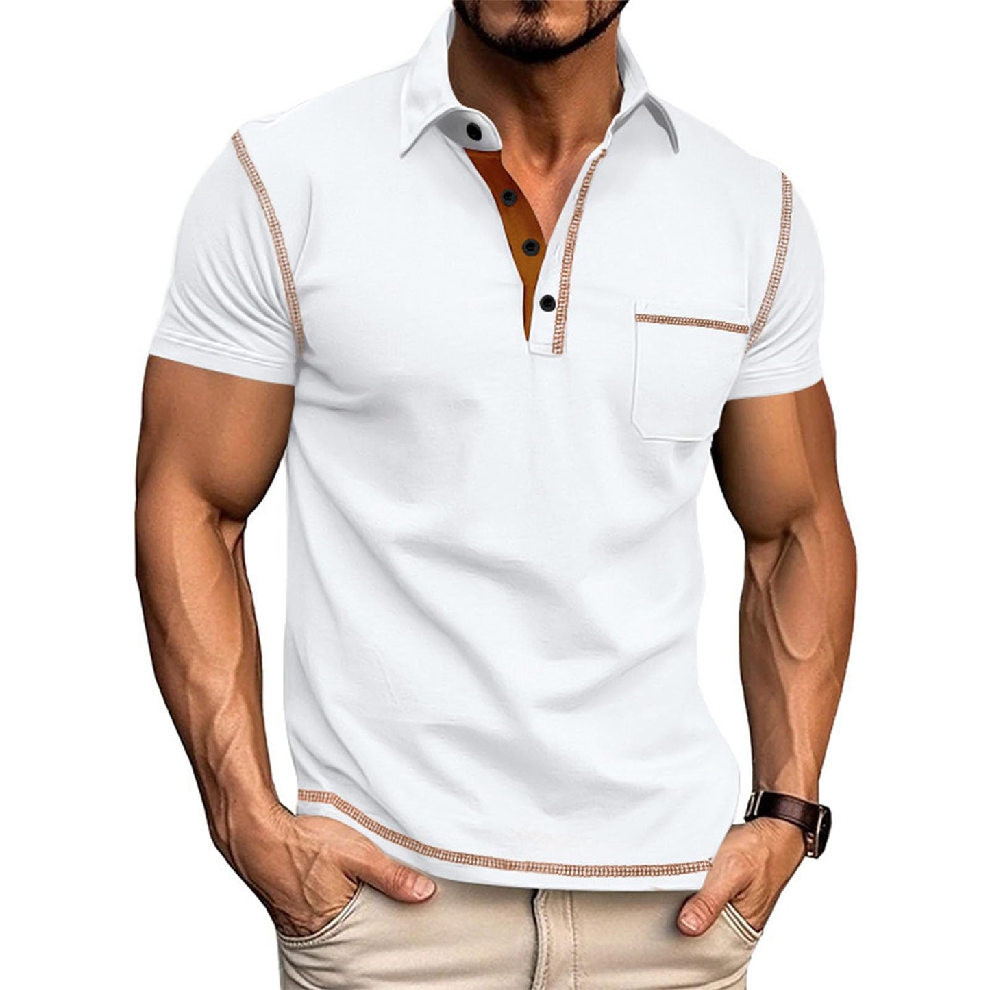 FONDBERYL Mens Polo Shirts Casual Regular Fit Shorts Sleeve Summer Shirt Classic Collared Button Golf Shirts with Pocket