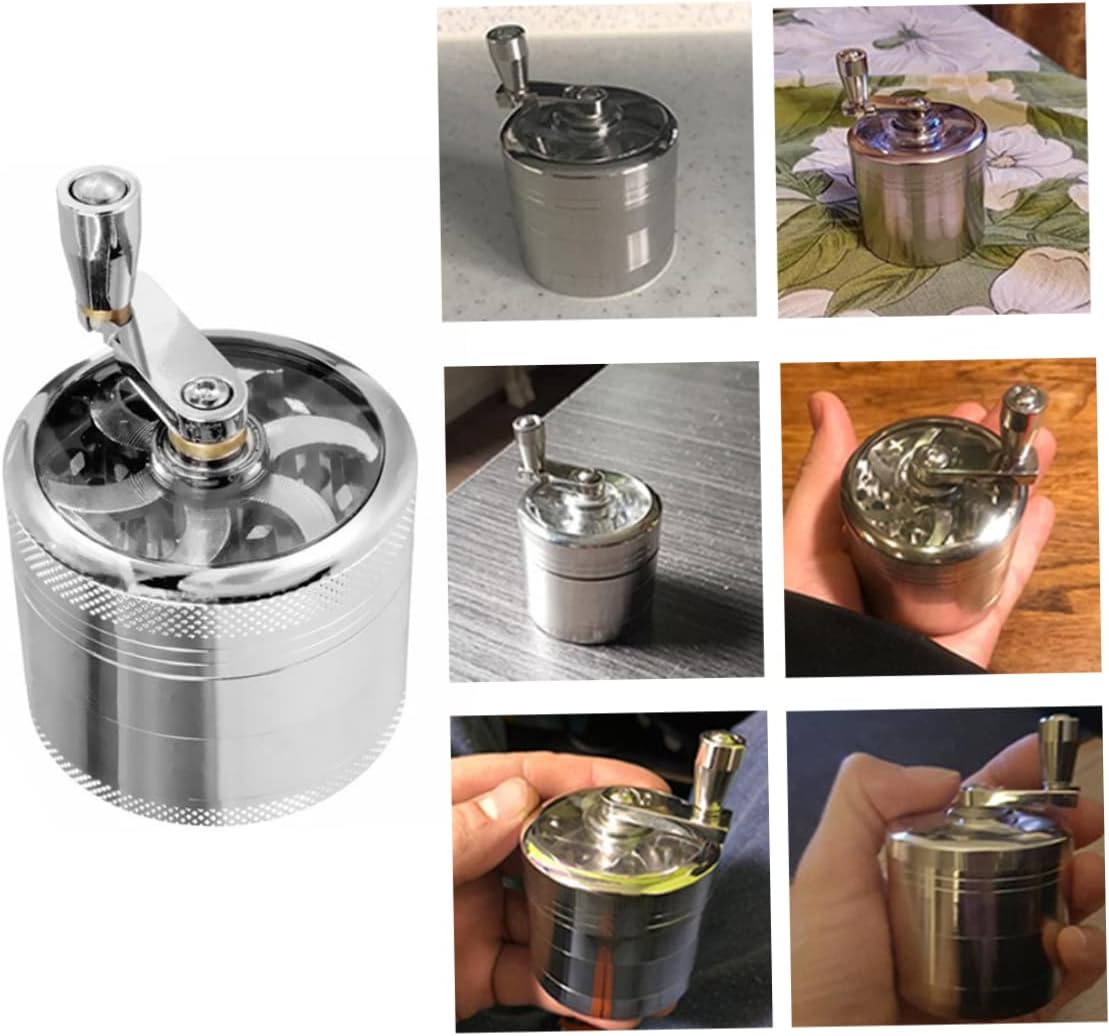 Kribee Pepper Hand Grinding Manual Grinder Pepper Hand Mill Grinder with Crank Handle Pollen Grinder Spices Crusher for Herb Coffee Salt Pepper Silver