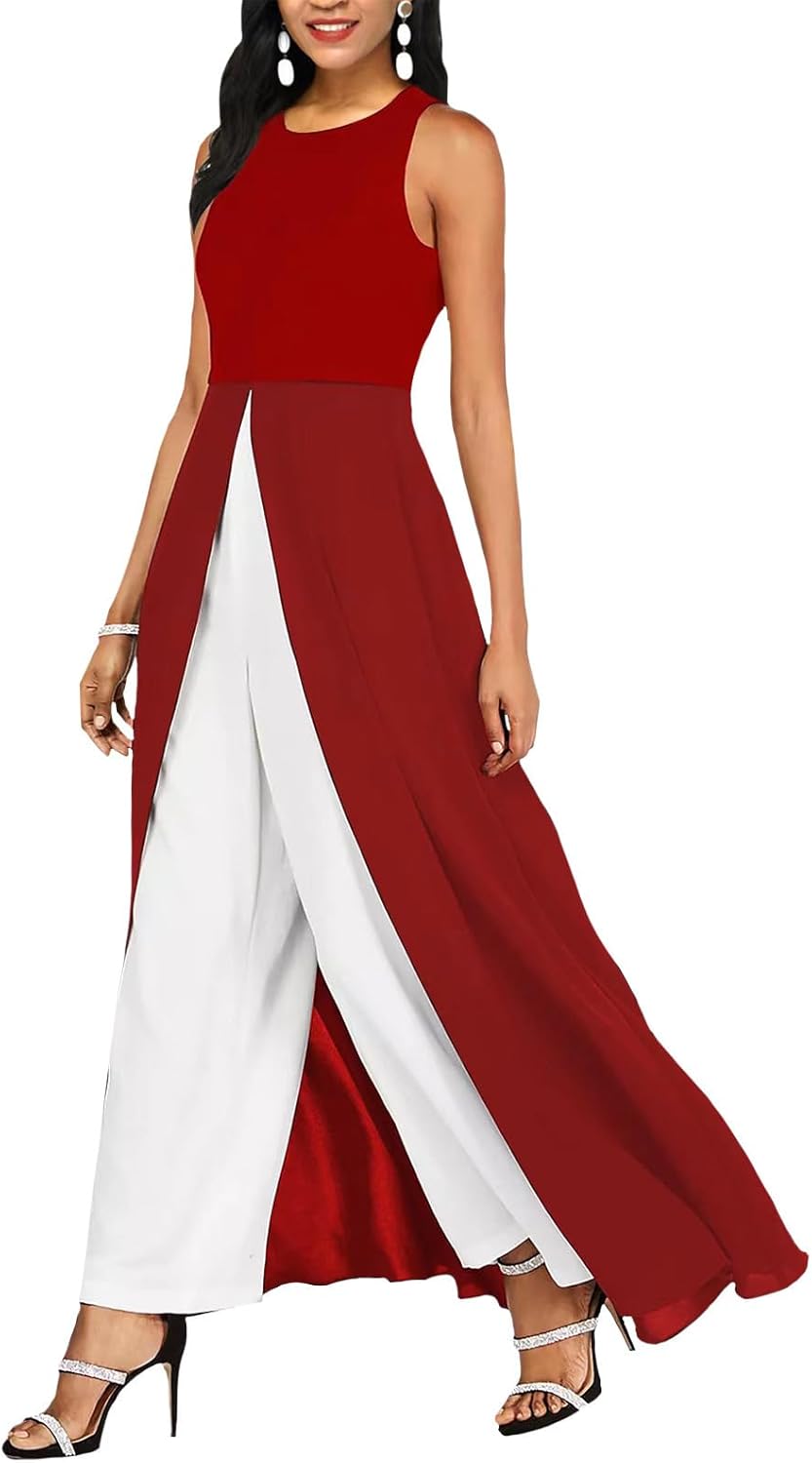 GYMBULL Overlay Fancy Jumpsuit for Women, Elegant Sleeveless Cocktail Jumpsuit Dress Evening Party Formal Wedding Guest Romper
