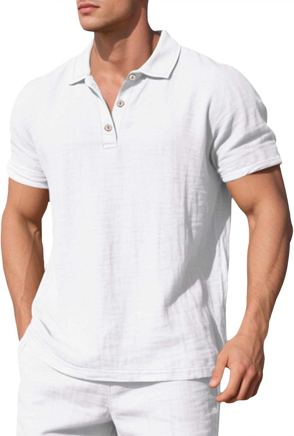 Embryform Mens Shirts Breathable Casual Linen Short Sleeve Lapel V Neck Button Down Basic Polo Shirts Lightweight Summer Tops