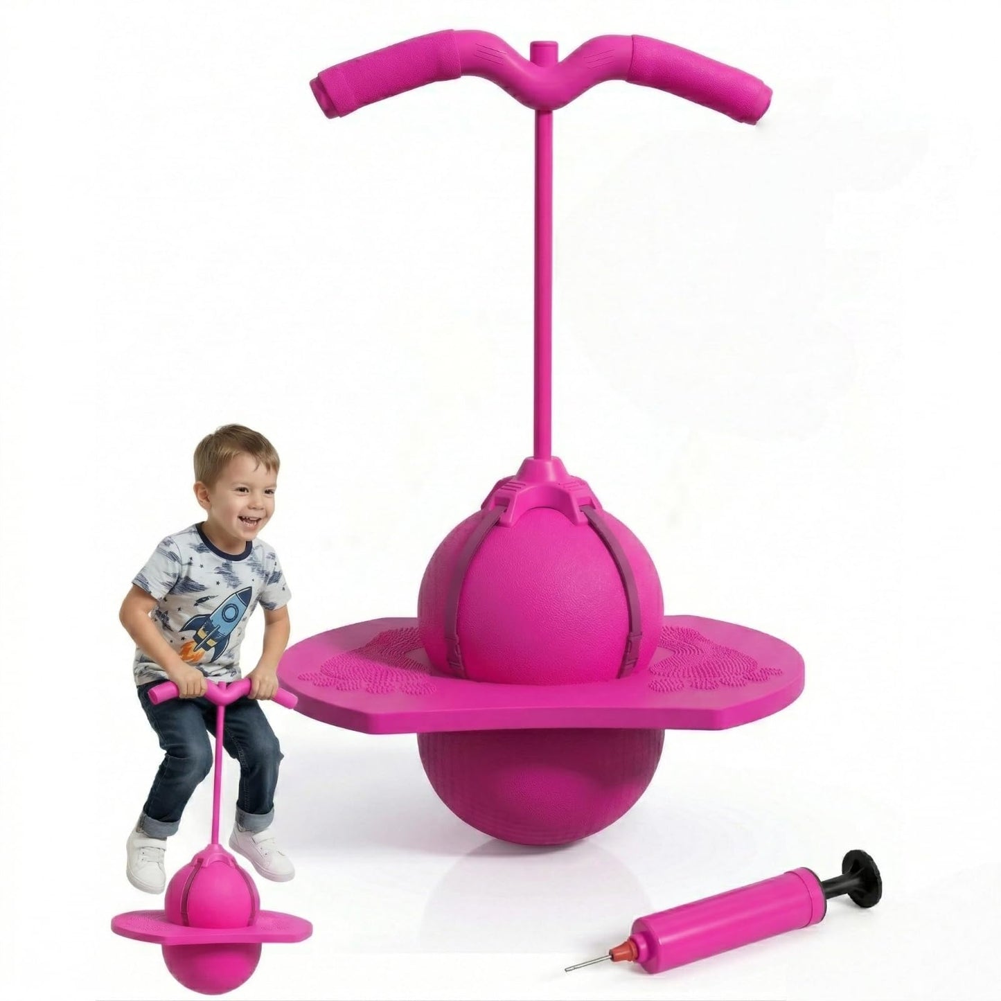 Kribee 2026 Upgraded Pogo Ball, Balance Jumping Ball with Adjustable Handle & Pump, High Jump Bounce Trick Board Pogo Jumper, Quiet Indoor Outdoor Energy Burner Toy