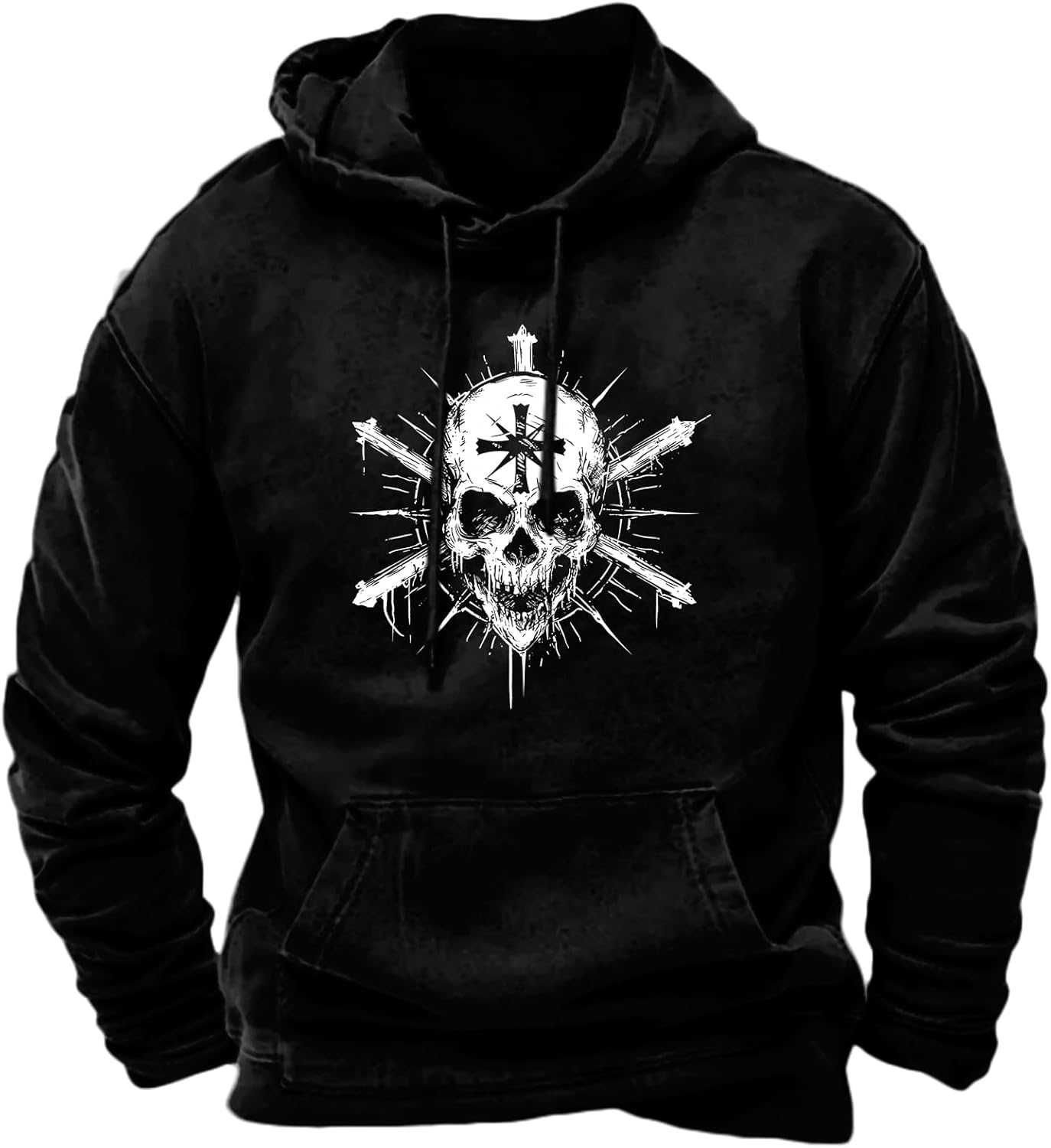 JiffPom Men's Christian Hoodies Pullover Retro Jesus Print Hooded Sweatshirts Casual Long Sleeve Drawstring Faith Hoodies