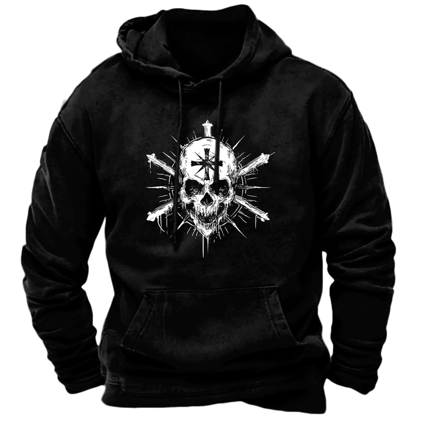 JiffPom Men's Christian Hoodies Pullover Retro Jesus Print Hooded Sweatshirts Casual Long Sleeve Drawstring Faith Hoodies