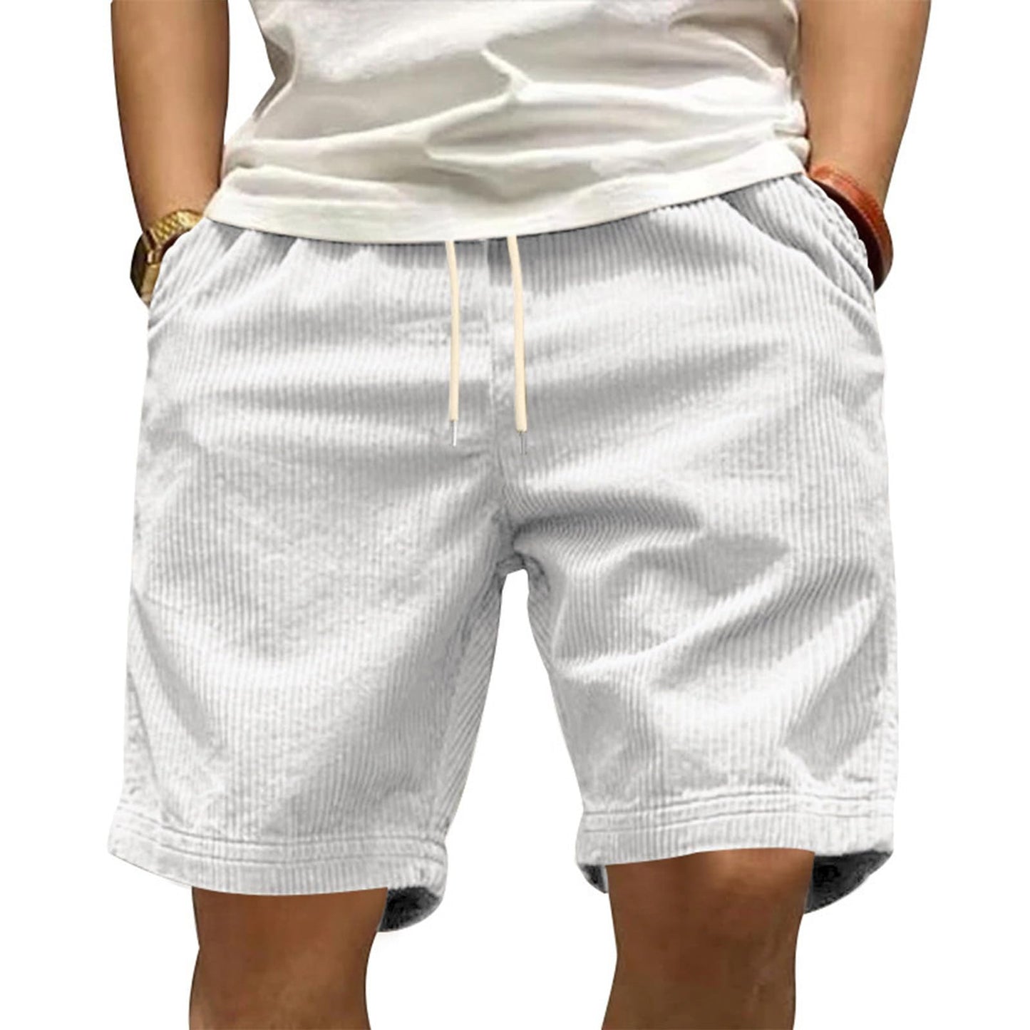 GYMTANK Casual Shorts for Men Solid Corduroy Lightweight Summer Casual Classic Drawstring Waisted Bermuda Shorts with Pockets