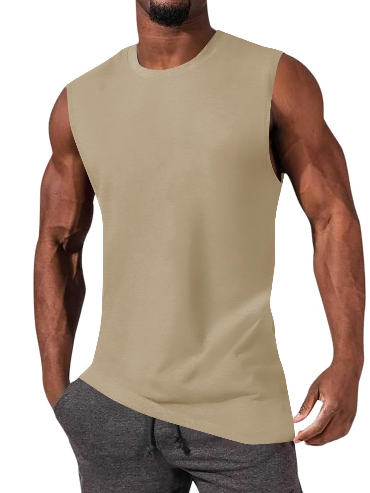 JiffPom Mens Gym Workout Sleeveless T-Shirts Casual Tank Tops Muscle Cut Off Shirts