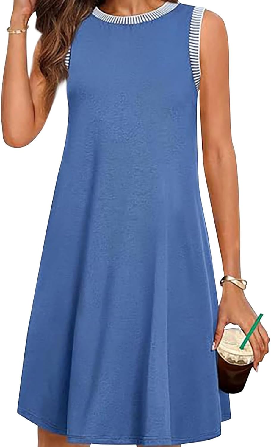 GYMBULL Summer Spring Fashion Casual Sundress for Women 2025 Beach Vacation Sleeveless Tank Crewneck Coverup Midi Dresses