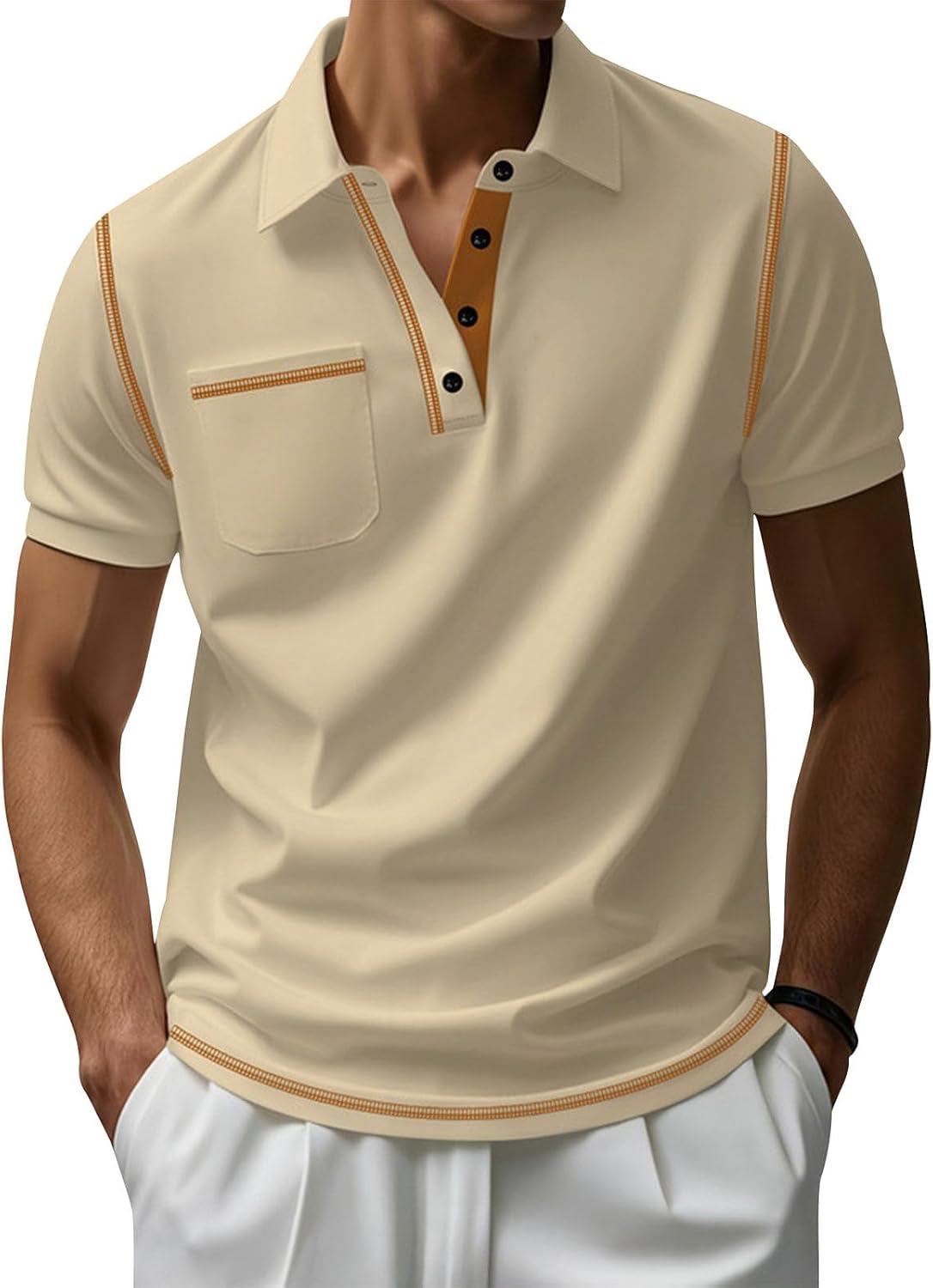 FONDBERYL Mens Polo Shirts Casual Regular Fit Shorts Sleeve Summer Shirt Classic Collared Button Golf Shirts with Pocket