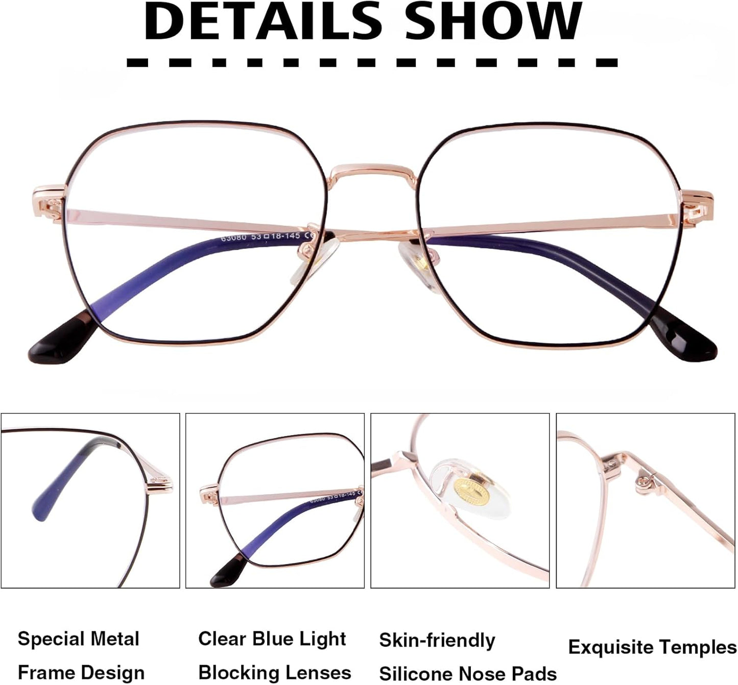 Embryform Blue Light Blocking Glasses Retro Hexagonal Metal Frame Gaming Glasses Anti Glare Glasses