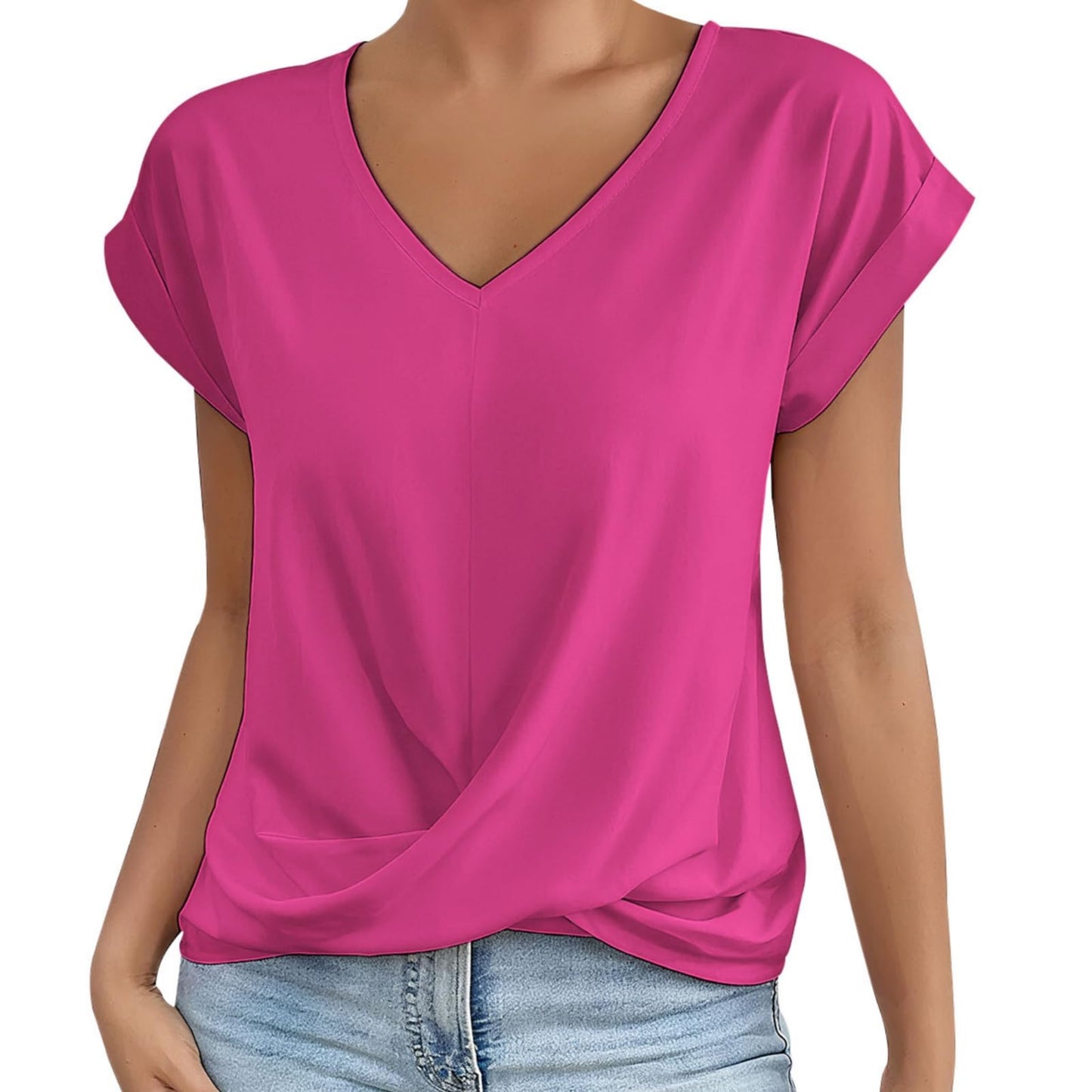 Alivebody Shirts for Women Summer Tops 2025 V Neck Blouse Short Sleeve Casual Polyester Fashion T-Shirts