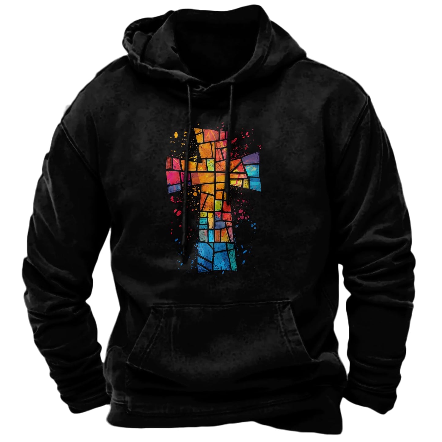 JiffPom Men's Christian Hoodies Pullover Retro Jesus Print Hooded Sweatshirts Casual Long Sleeve Drawstring Faith Hoodies