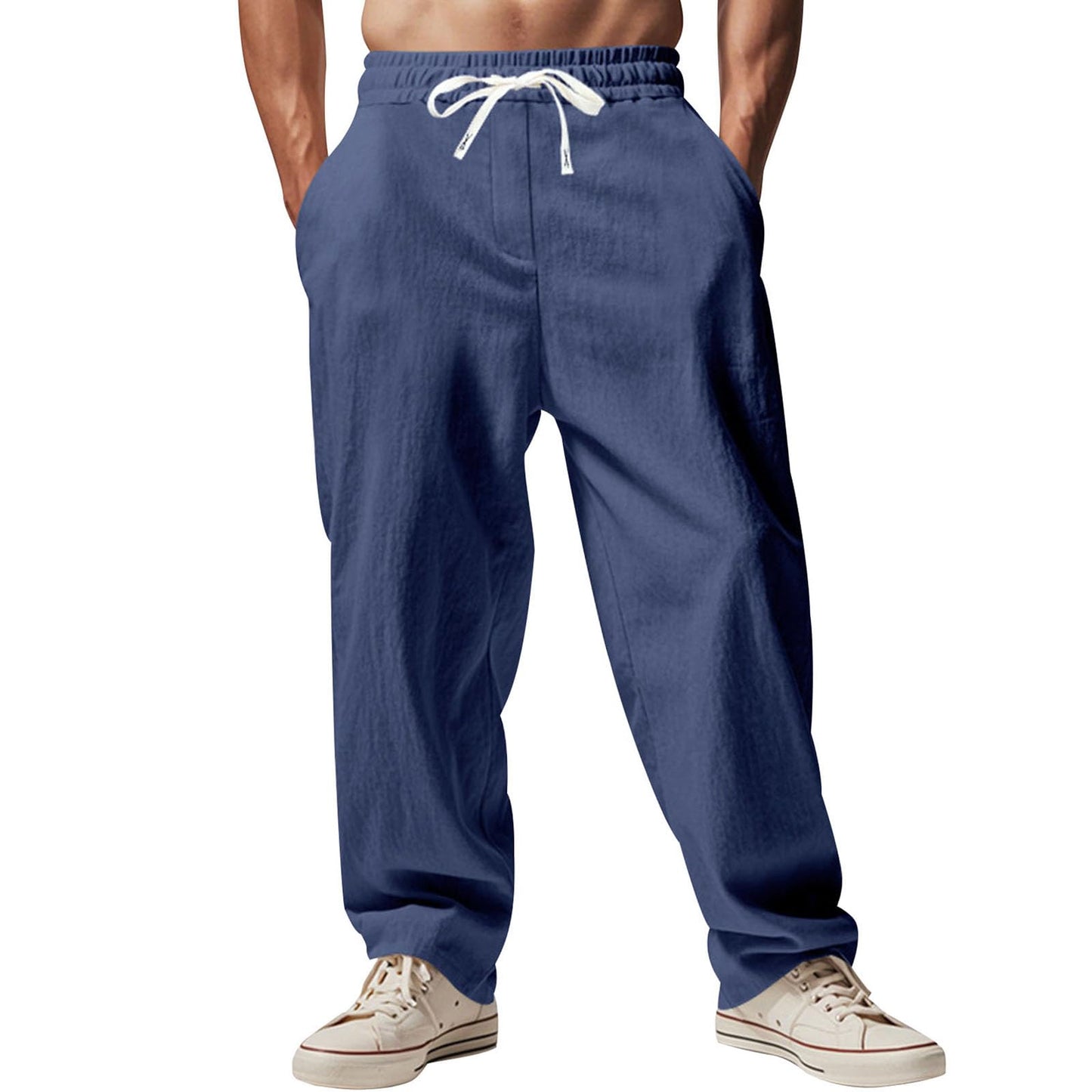 Alivebody Mens Linen Pants Straight-Legs Elastic Waist Casual Summer Beach Pants Drawstring Lightweight Trousers with Pockets
