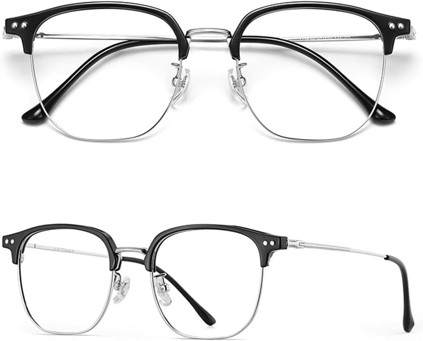 Embryform Blue Light Blocking Glasses Semi Rimless Eyewear For Women Men Classic Retro Square Metal Frame Anti Eye Strain Gaming Computer Glasses