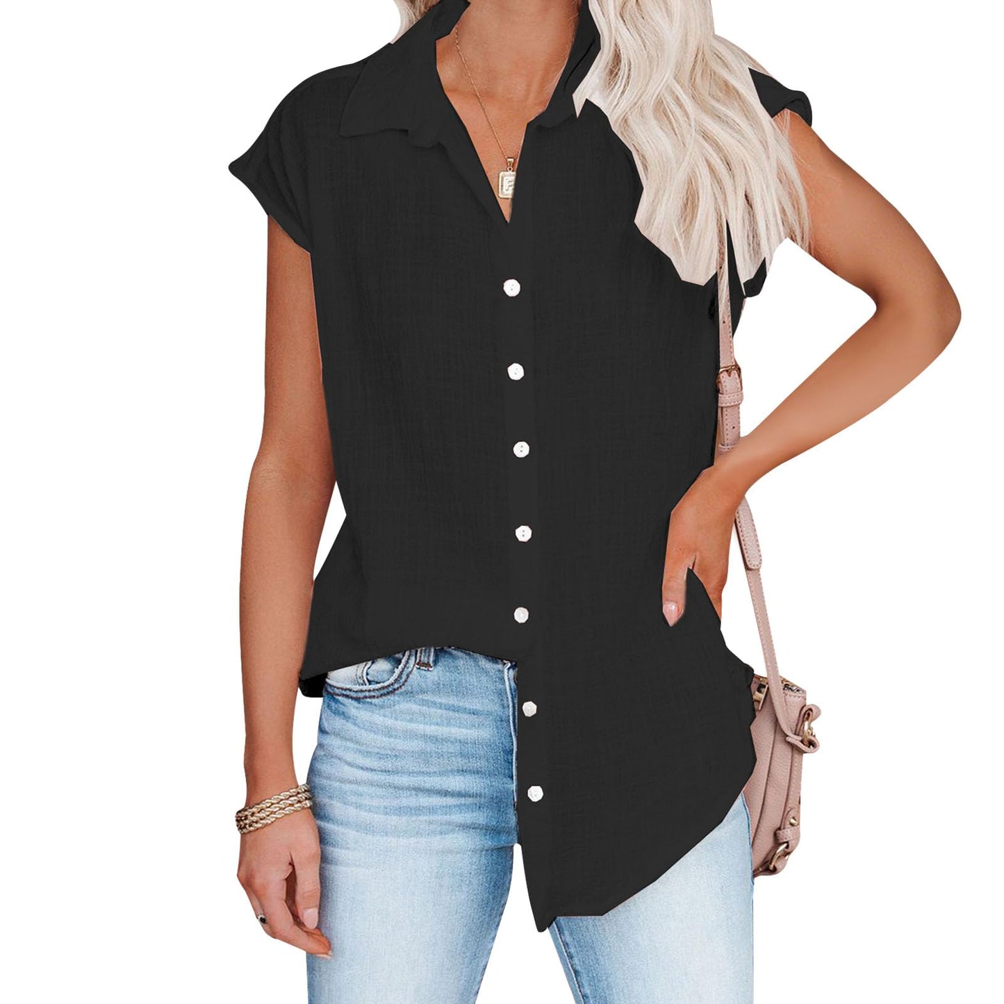 gukoo Tunic Shirts for Women V Neck Business Vintage Lightweight Button Down Sleeveless Casual Summer Workout Tops