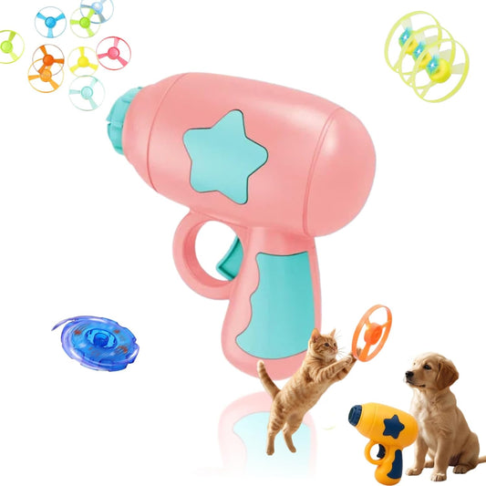 Kribee Cat Toy Disc Launcher, Interactive Cat Fetch Toys, Indoor Pet Bonding Play, Battery-Free Flying Propellers Chasing Toy, for Weight Loss & Exercise, Burn Energy & Relieve Anxiety (Pink)