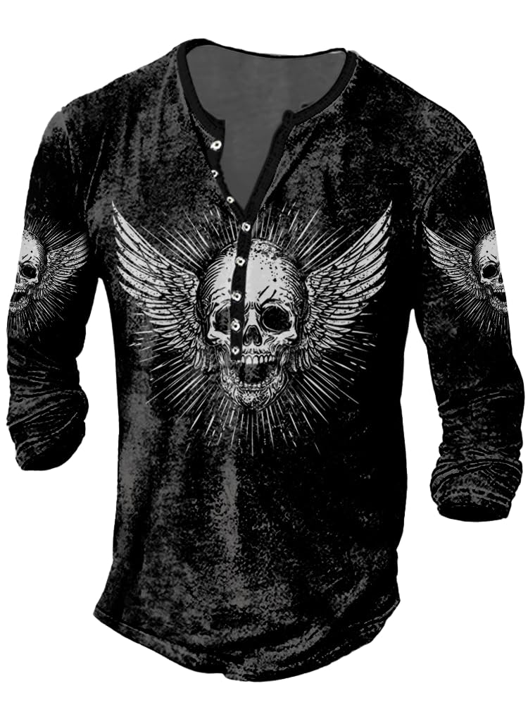 JiffPom Mens Henley Shirts Christian Shirt Jesus Cross Retro Long Sleeve Casual Button Down Washed T-Shirts Boy's Tops