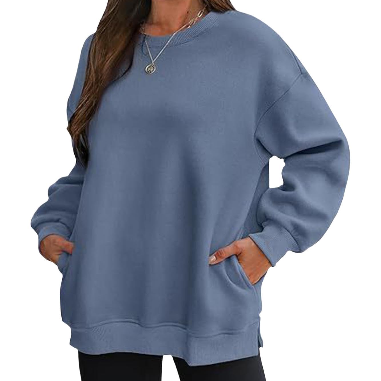 FONDBERYL Sweatshirt for Women 2025 Fall Winter Long Cuffed Sleeve Crew Neck Sweatshirts with Pockets