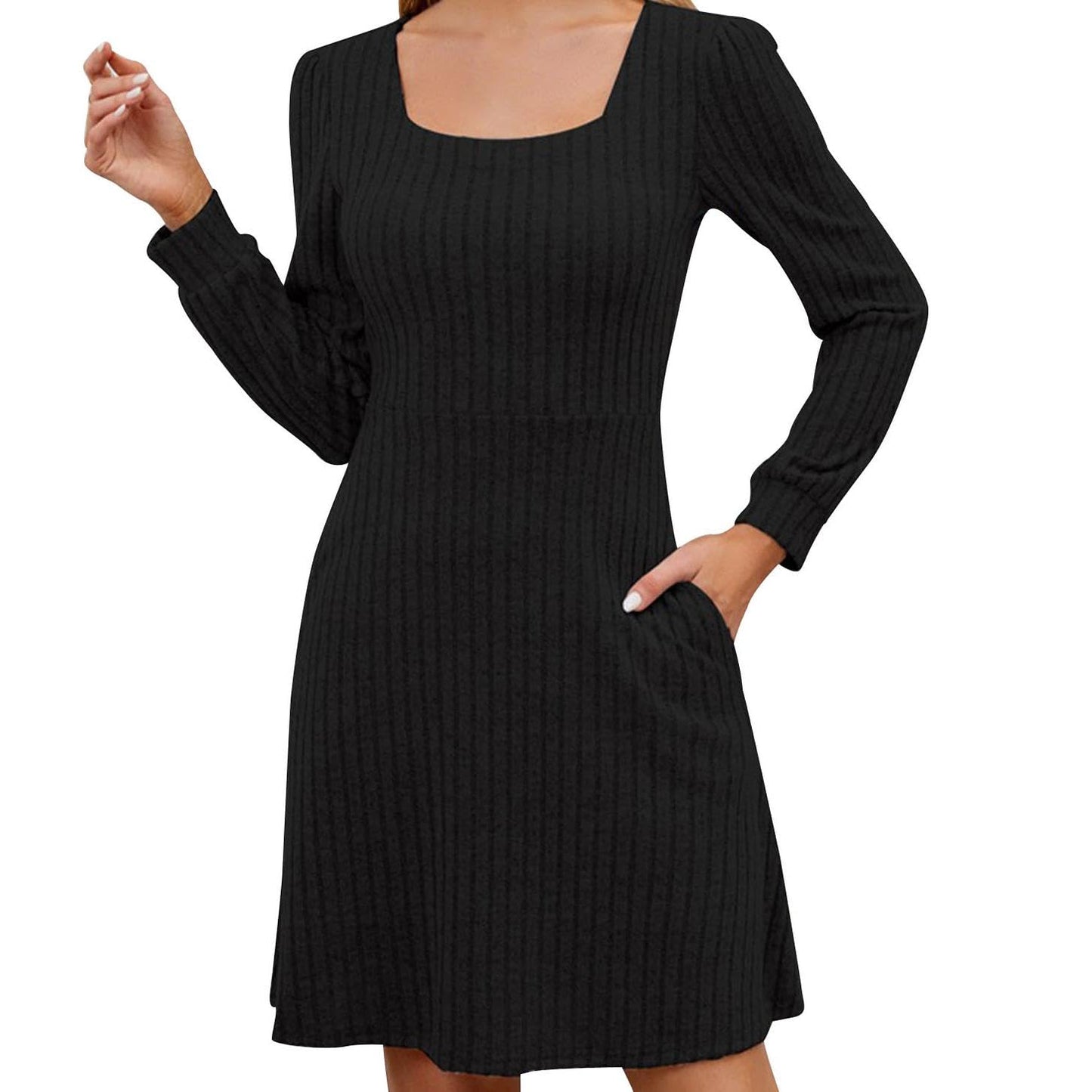 GYMDOG Women Dress for Summer Spring with Square Neck Casual Midi Polyester Skirt Solid Stripes Classic Dresses