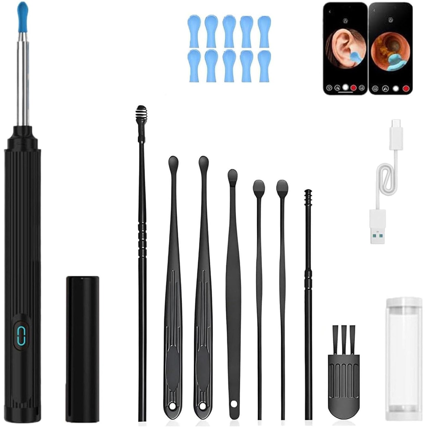 gukoo 10mp HD Ear Cleaner with Camera and LED Light, 2026 New 2-in-1 Ear Wax Removal Camera, with Precision Tweezers & Silicone Scoop, Earwax with Ease, IP67 Waterproof Lens, Wireless & Easy to Use (Black)