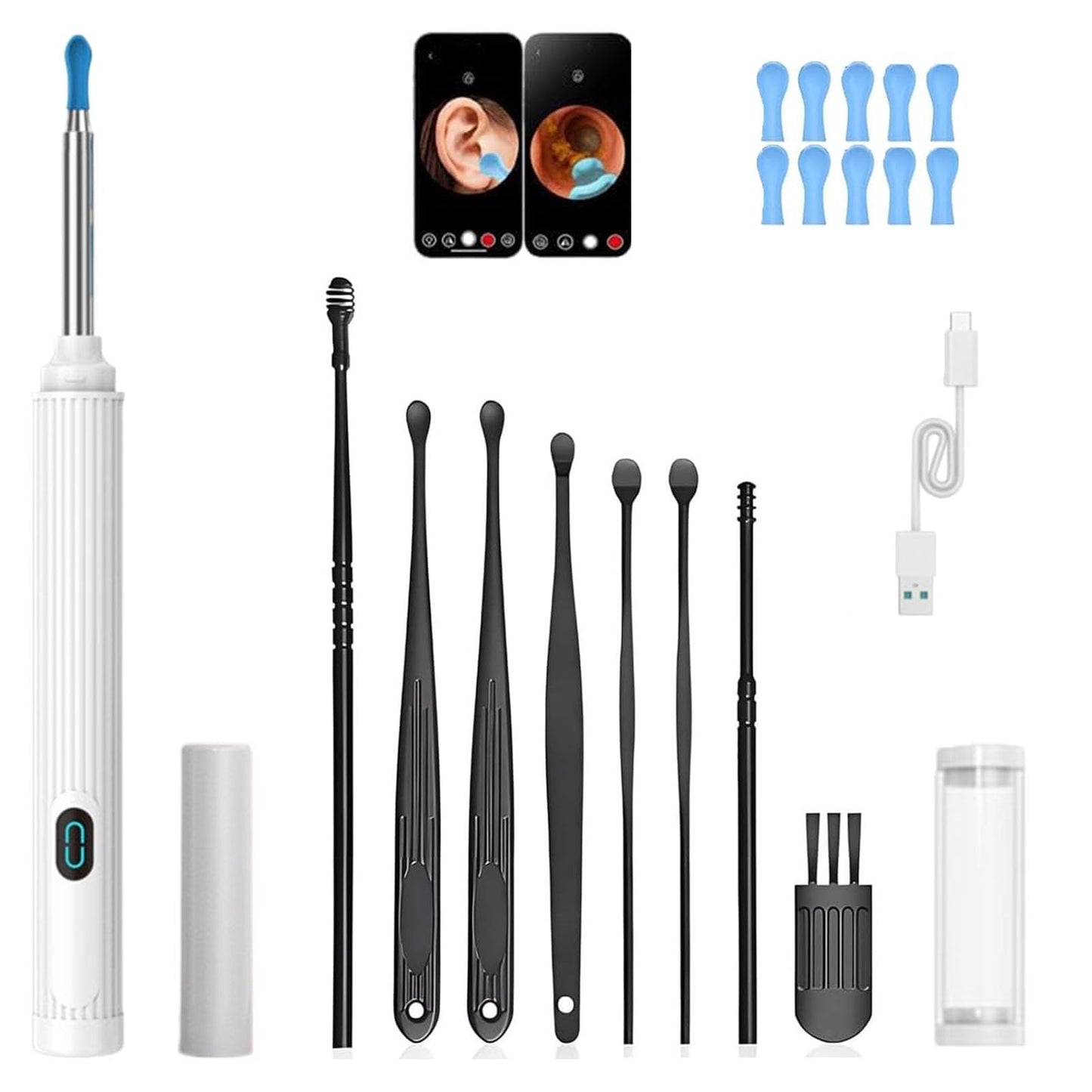 Kribee 10mp HD Ear Cleaner Kit with Camera and LED Light, 2-in-1 Ear Cleaner with Precision Tweezers & Silicone Scoop, Ear Wax Removal, IP67 Waterproof Lens, Wireless & Easy to Use (Black)