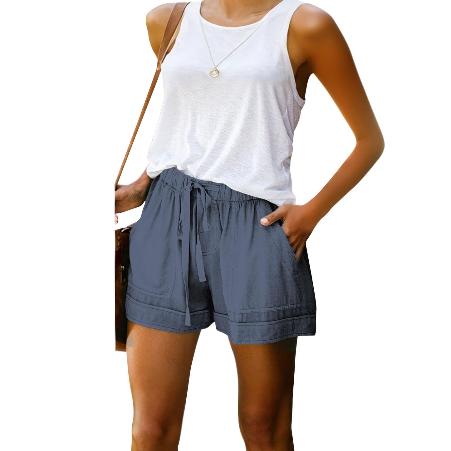 GYMBULL Womens Summer Casual Shorts Fashion Drawstring Elastic Waist Solid Color Comfy Soft Shorts with Pockets