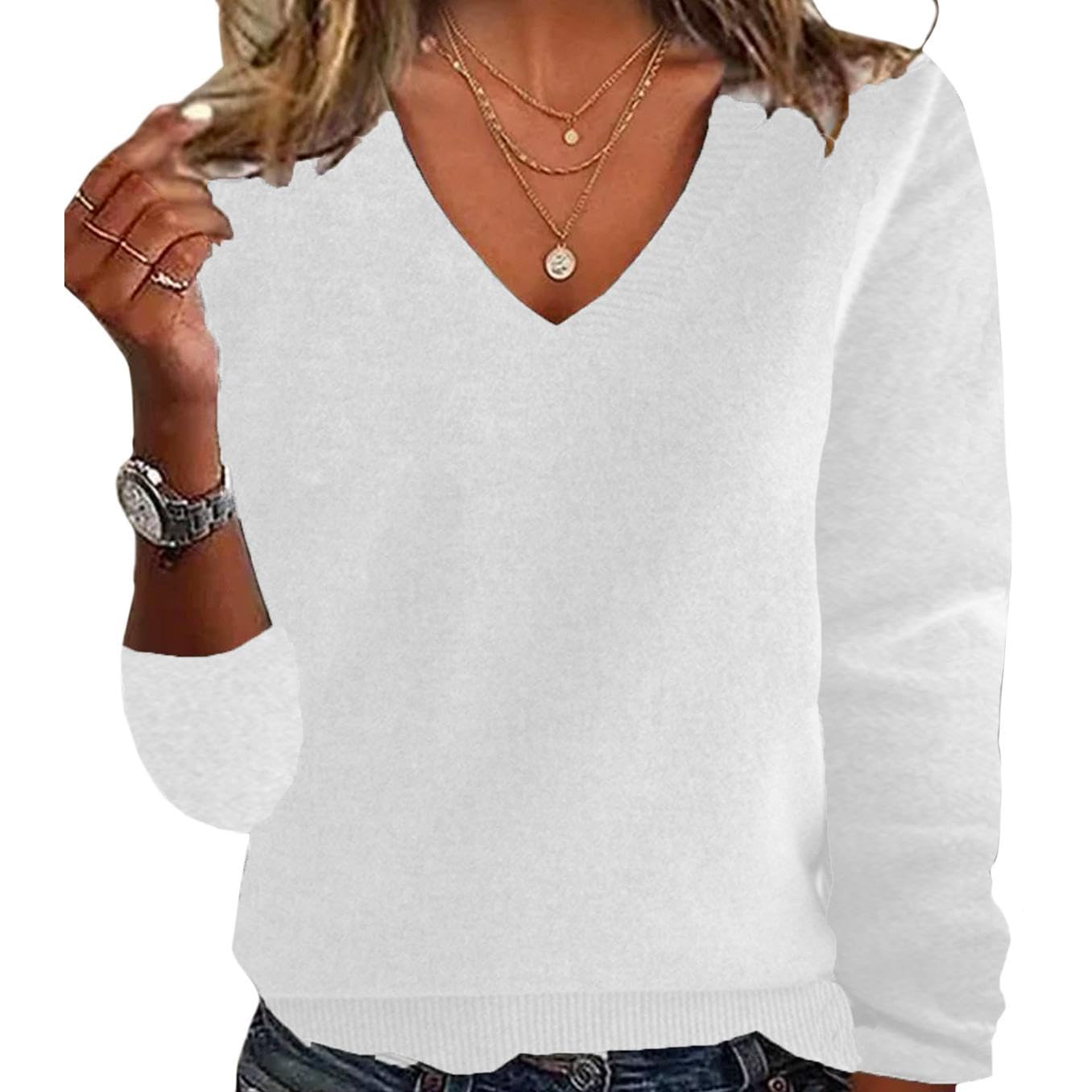 GYMTANK Women's Autumn Sweater Winter 2025 Long Sleeve Casual Solid V Neck Sweater Multiple Colors Pullover Tops