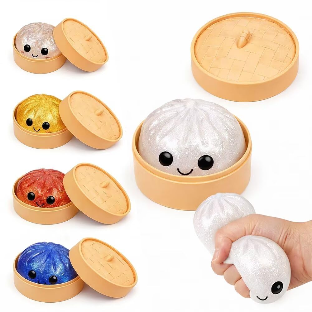 Kribee Dumpling Squishies，Glitter Dumpling Mystery Box，Colorful Dumplings Stress Balls Fidget Sensory Toy， Easter Basket Stuffers ，Squeeze Desk Toys for Stress Relief