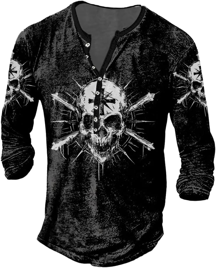 JiffPom Mens Henley Shirts Christian Shirt Jesus Cross Retro Long Sleeve Casual Button Down Washed T-Shirts Boy's Tops