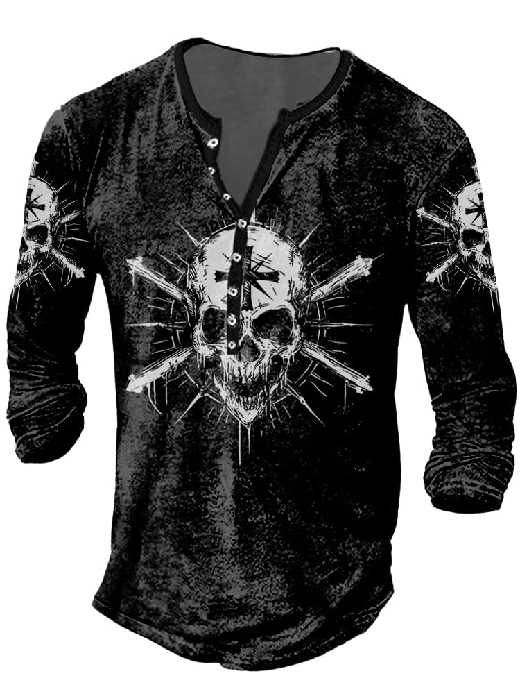 JiffPom Mens Henley Shirts Christian Shirt Jesus Cross Retro Long Sleeve Casual Button Down Washed T-Shirts Boy's Tops